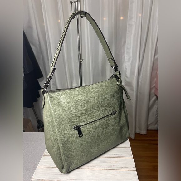 Coach Bags Coach Shay Pebbled Leather Shoulder Bag Light Olive Green With Navy Interior